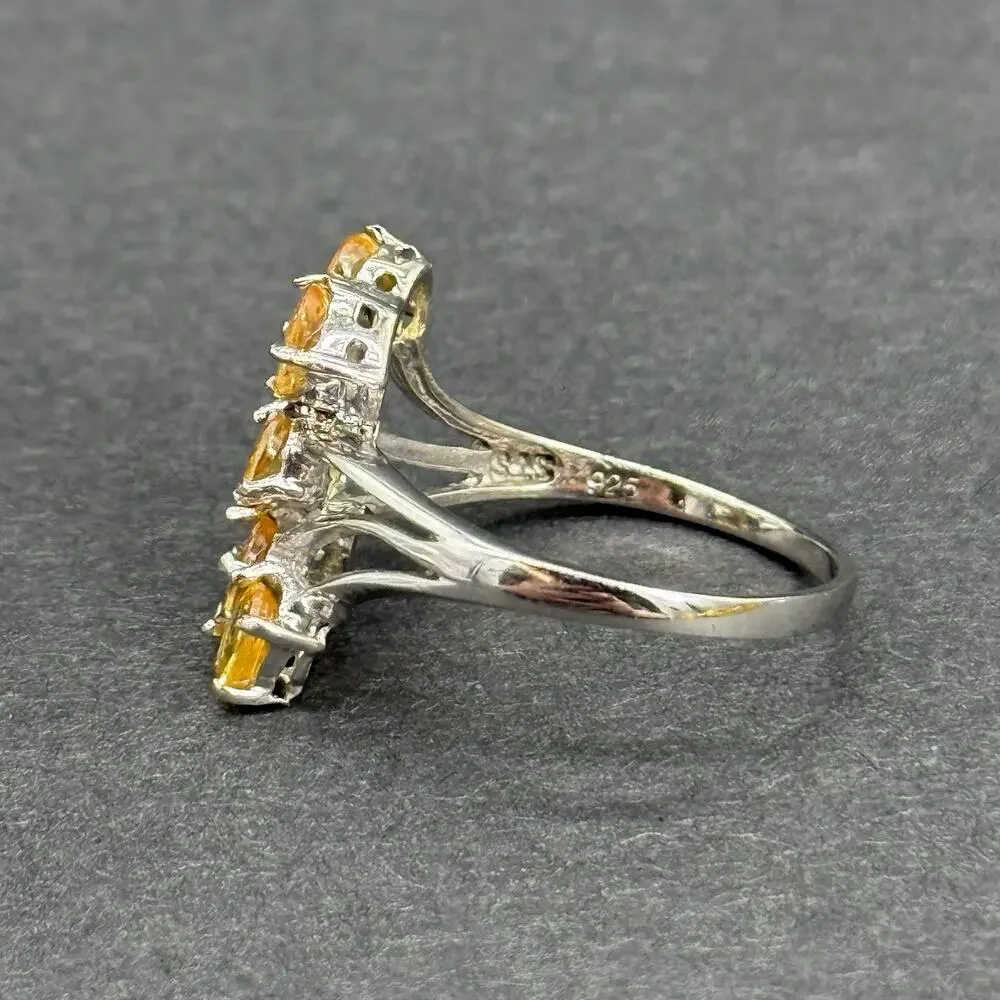 Vintage 925 S Silver Yellow Citrine Multi-Stone Bypass Cluster Ring Size 8